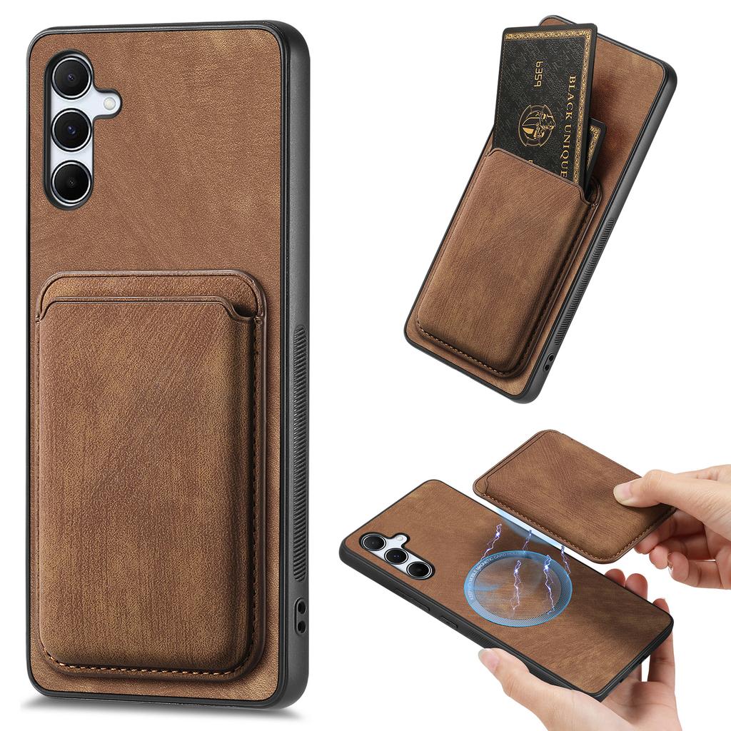 For Samsung Galaxy A55 5G Case Compatible with MagSafe Leather Back Cover with Detachable Card Holder