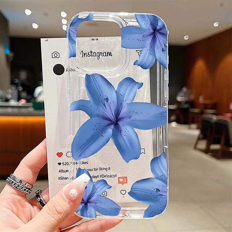 Elegant Blue Lily Pattern Phone Case For iPhone 17 Pro Max 16 15 Pro 14 13 12 11 XR XS 17Air 16 Plus 16E Clear Bumper Cover