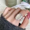 PANJBJ 925 Sterling Silver Geometric Black Stone Rings for Women Girl Korean Simple Adjustable Couple Jewelry Dropshipping