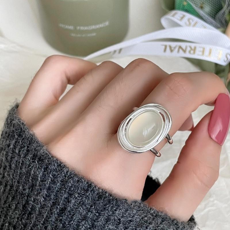 PANJBJ 925 Sterling Silver Geometric Black Stone Rings for Women Girl Korean Simple Adjustable Couple Jewelry Dropshipping