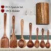 WXCOO Natural Teak Wooden Kitchen Spoons Spatula Set Wood Shovel Scoop Nonstick Cooking Food Shovel Utensil