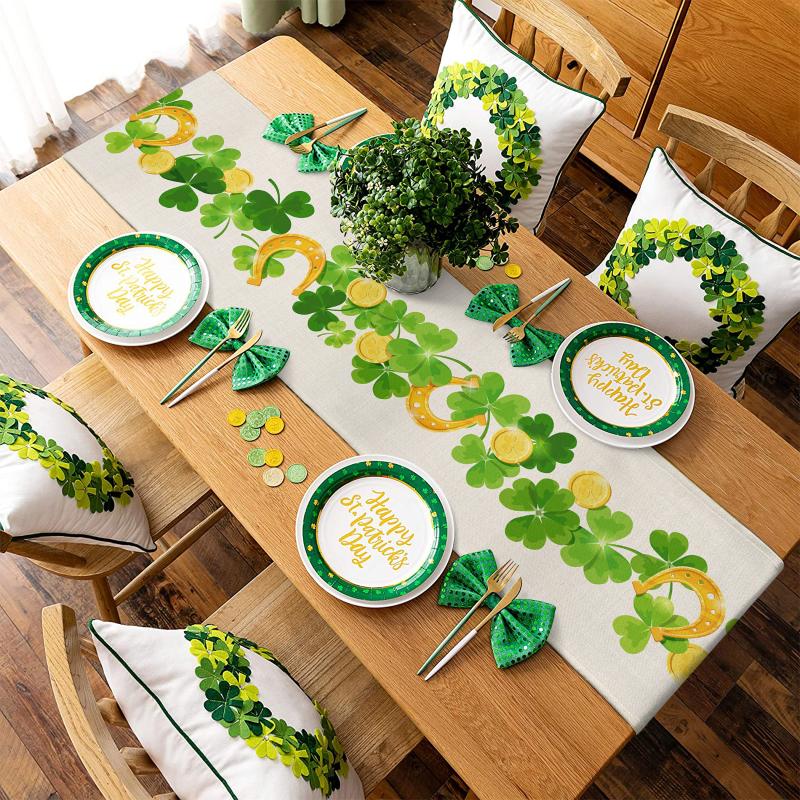 St .Patrick 's Day Shamrock Goldmünze Tischflagge Hochzeitsdeko Tischdecke Festliche Heimküchendeko Esstisch Tischdecke