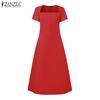 ZANZEA Women Casual Square Collar Summer Short Sleeve High Waist Dress
