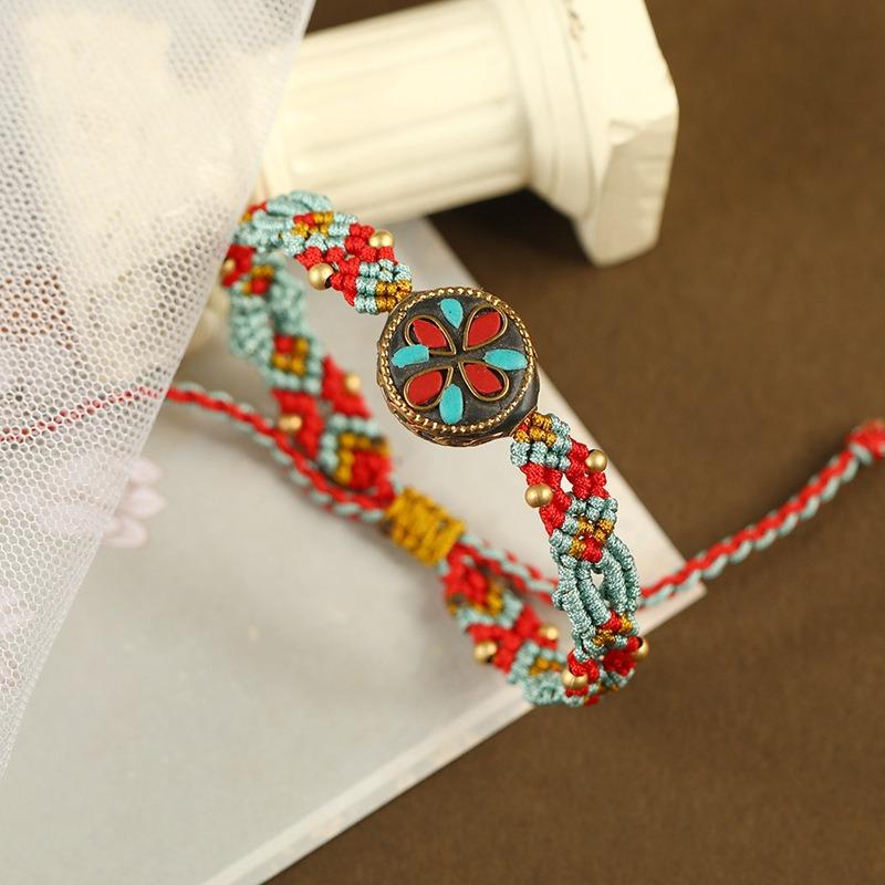 Dunhuang color niche design Nepalese bracelet Tibetan women's retro handwoven hand rope literary accessories