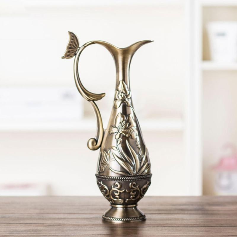 Textured Geometric Vintage Bronze Metal Vases For Living Room Table Centerpieces Display Flower Arrangements Container