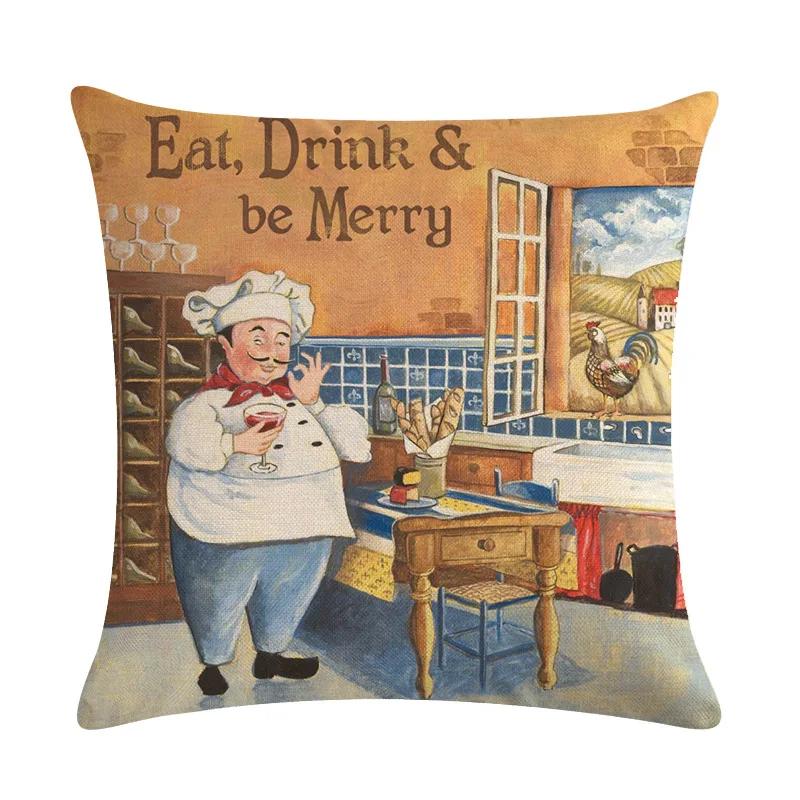 Chef Portrait Oil Painting Pattern Home Decor Cushion Cover Decorative Cotton Linen Throw Pillowcase Sofa Pillow Cover 45X45Cm