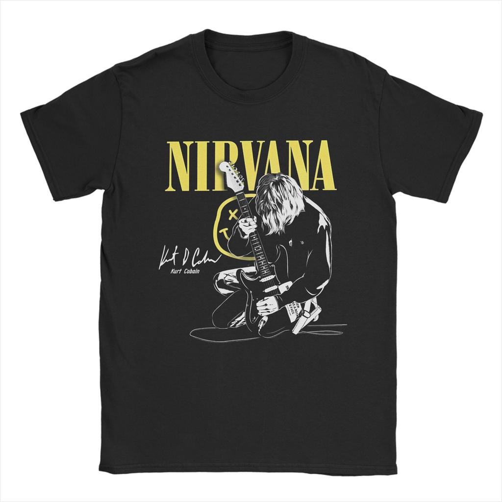 Kurt Cobain Guitar Rock-Nirvanas T Shirts Men Women 100% Cotton Vintage T-Shirts O Neck Tee Shirt Short Sleeve Clothes Plus Size