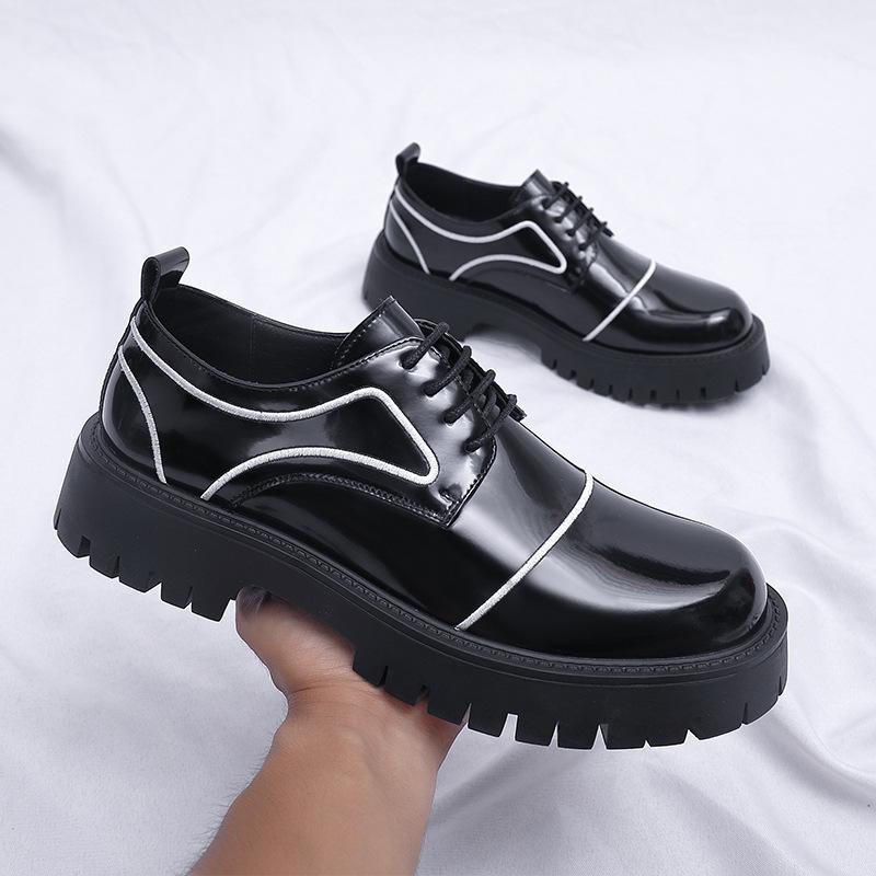 Leather Shoes Men's 2025 Youth Casual British Style Derby Shoes Platform Wedding Black Big Head Leather Shoes 2025