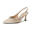 Premium Sense Satin Pointed Head Bag Head High Heels Women's Thin Heels French Temperament Rhinestone Fairy Sandals Women's Empty Shoes