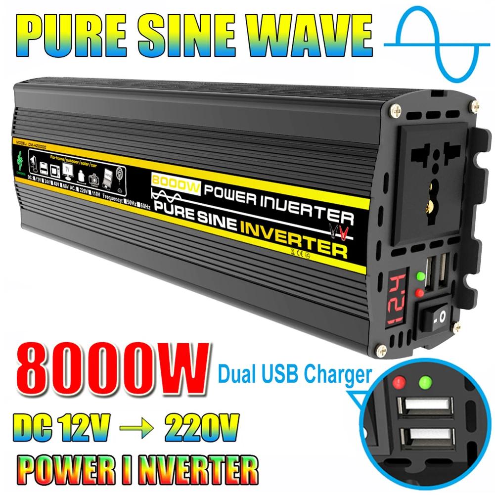 3000/4000/6000/8000W Car Voltage Transformer LED Display Vehicle Smart Inverter Dual USB AC 12V To DC 220V for Vehicle Appliance