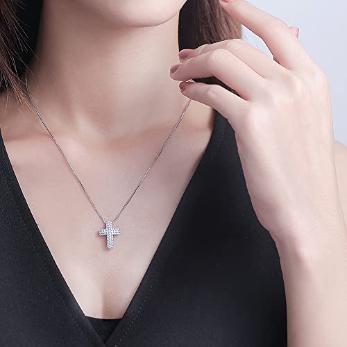 Takeda Jewelry Cross Pavé Necklace, Sterling Silver, 0.52 Carat, Highest Quality Cubic Zirconia, 45cm, Free Adjuster, Venetian Chain (White Gold)