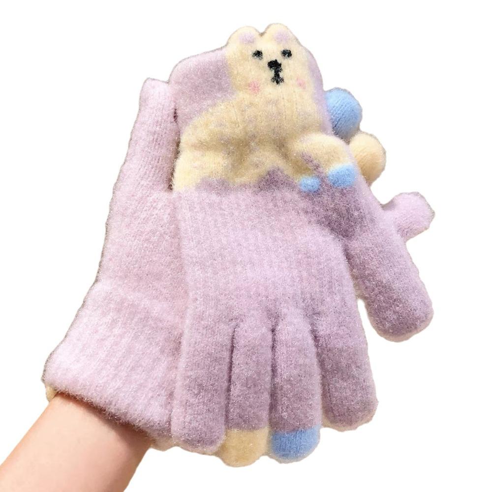 Touch-screen Warm Knitted Gloves Cartoon Girls Winter Gloves Riding Protective Mittens Cycling