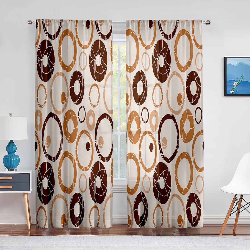 Bruna Cirklar Prickar Mönster Tyll Fönstergardiner för Vardagsrum Sovrum Modernt Kök Skira Voile Gardiner Draperier Dekoration
