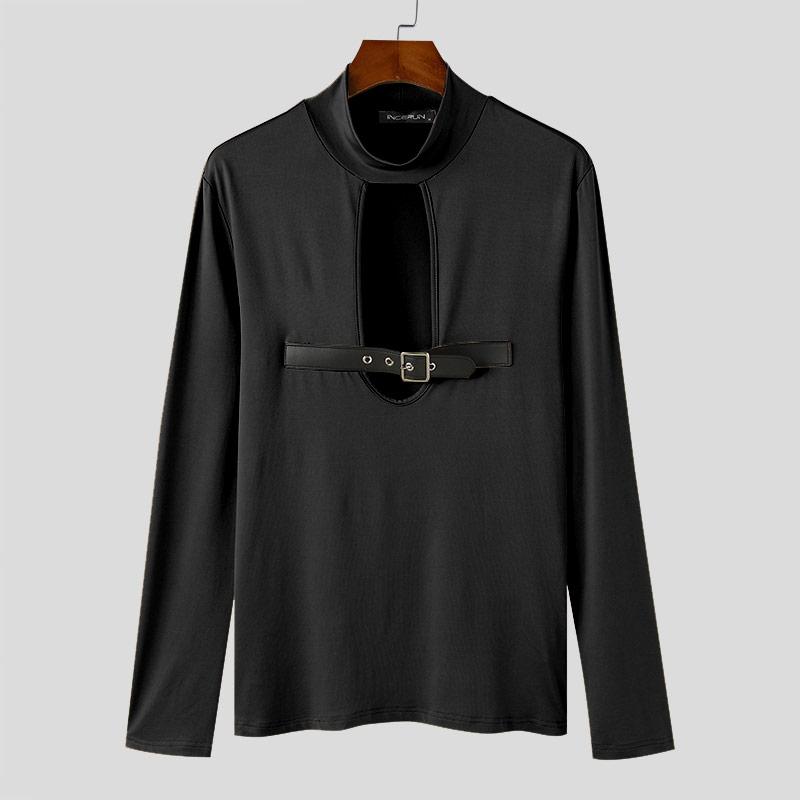 

INCERUN Мужские топы с воротником-стойкой и длинными рукавами, повседневные облегающие майки в стиле пэчворк L чёрный