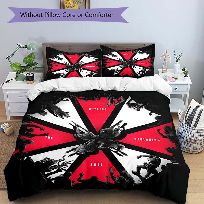 

3pcs Resident Evil Printed Duvet Cover Set (1 * Cover+2 * Pillowcase, Without Core), Suitable for Home Bedroom, 135x200cm