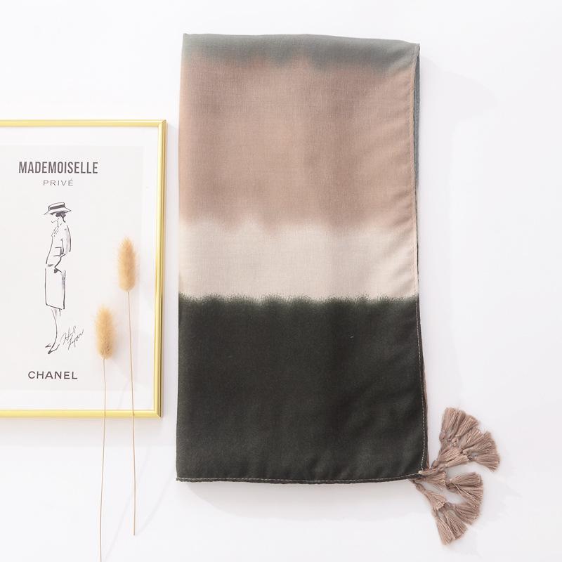 Fashion Head Scarf  Women Girls Spring Autumn Brand Designer Long Plain Gradient Soft Print Scarf Tassels Wrap Shawl Stole