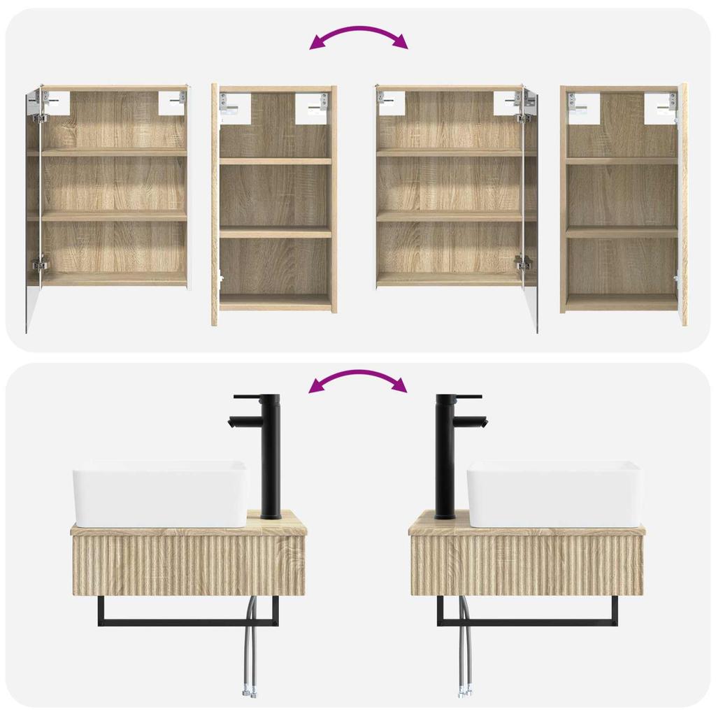 5 Piece Bathroom Furniture Set Sonoma Oak Engineered Wood and Glass
