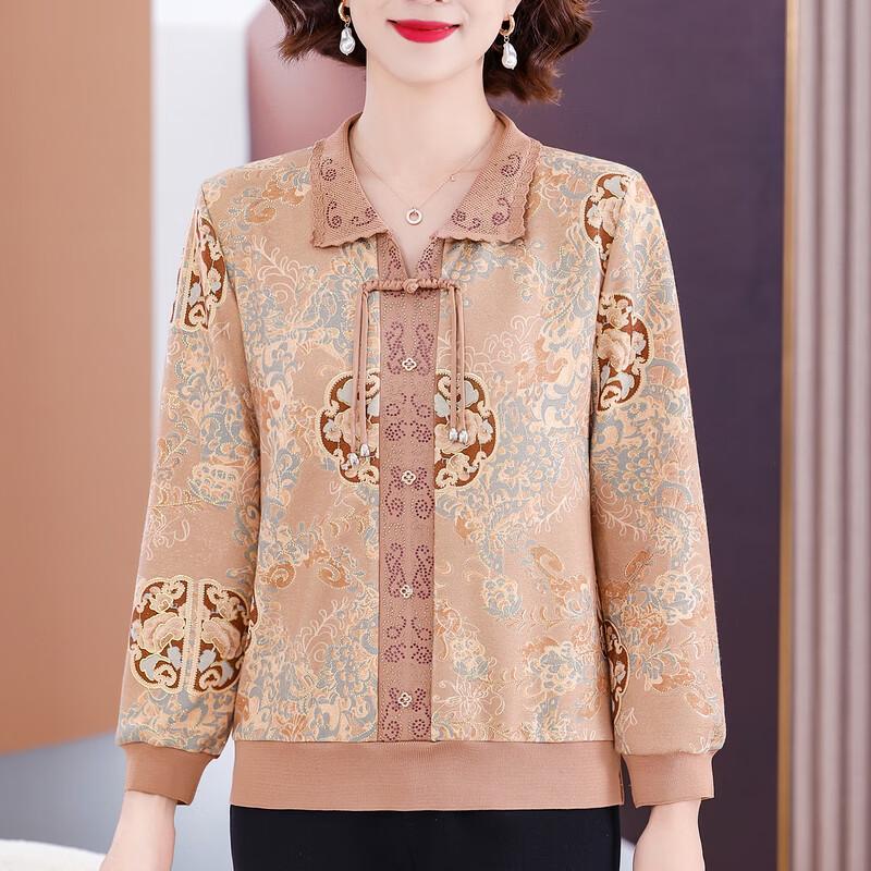Women's Elegant Long Sleeve Lapel T-shirt for Mid-Aged & Elderly