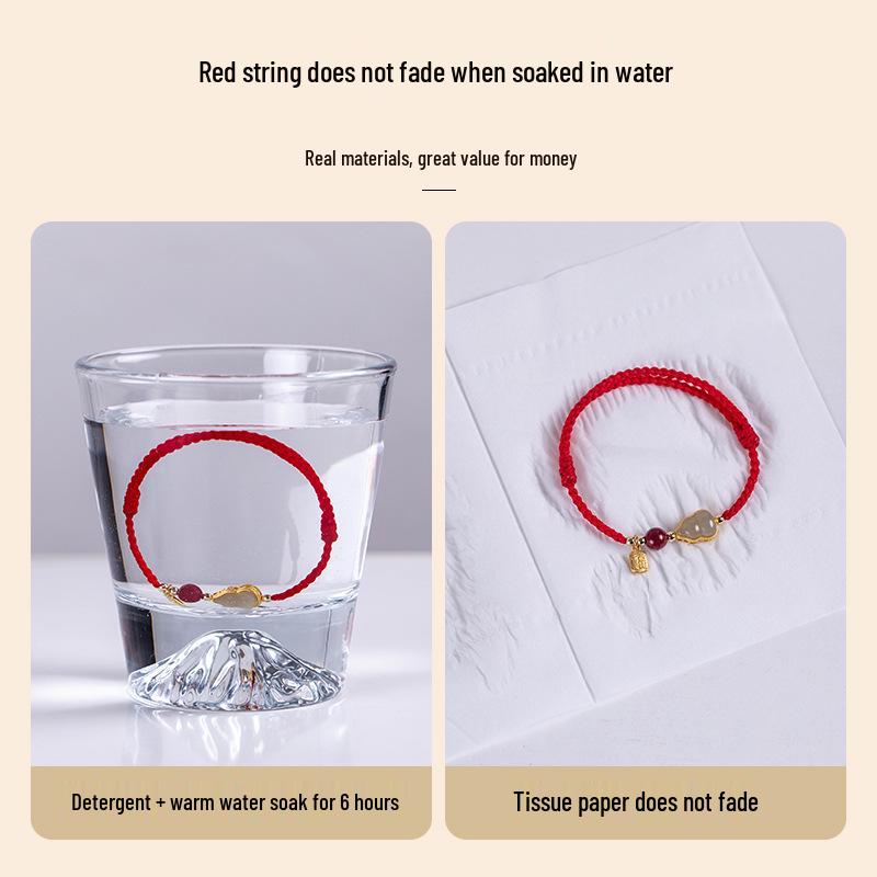 2025 Year of the Snake Hetian Jade Gourd Bracelet: Red Cinnabar Good Luck Beads for Men & Women