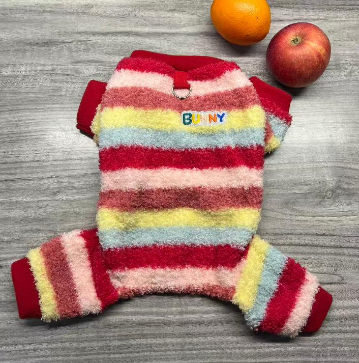 Autumn/Winter Striped Cotton Pet Clothing for Cats & Dogs - Full Print, Four-Legged Design for Small to Medium Pets