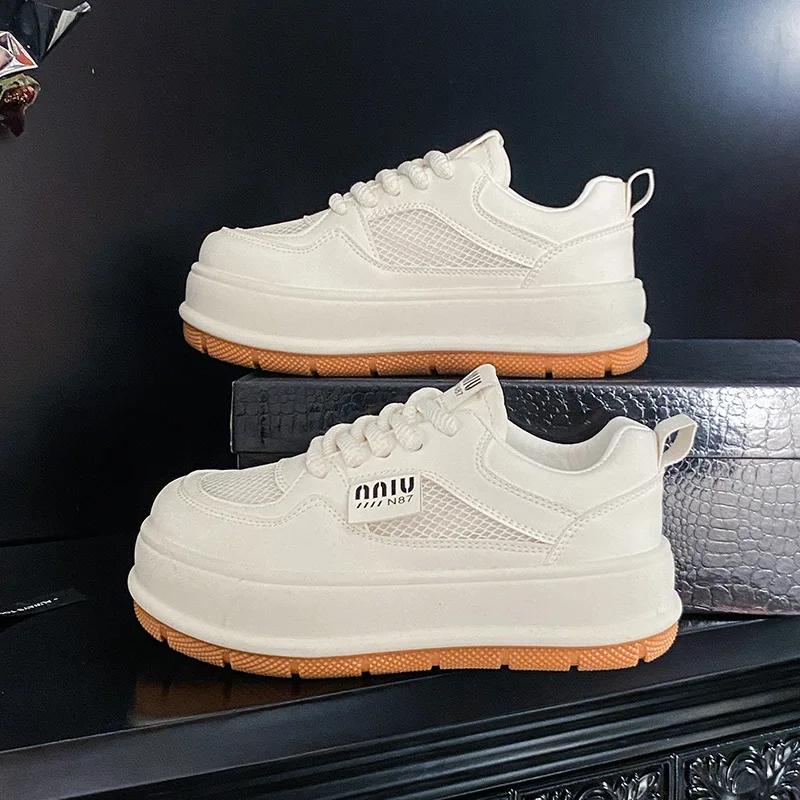 

Женские белые туфли, осенние, новые, корейские, студенческие, на толстой подошве, дышащие, удобные, на шнуровке, повседневные, женские, спортивные туфли 40 бежевый