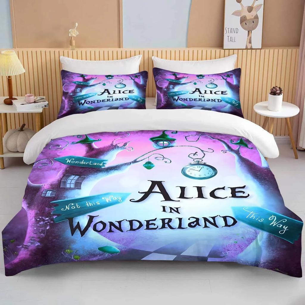 Alice In Wonderland Bedding Set Cartoon Baby 3 Pieces Set Bed Set King Size Pillowcase Adult Bed Cover Bedroom Bed Set Duvet