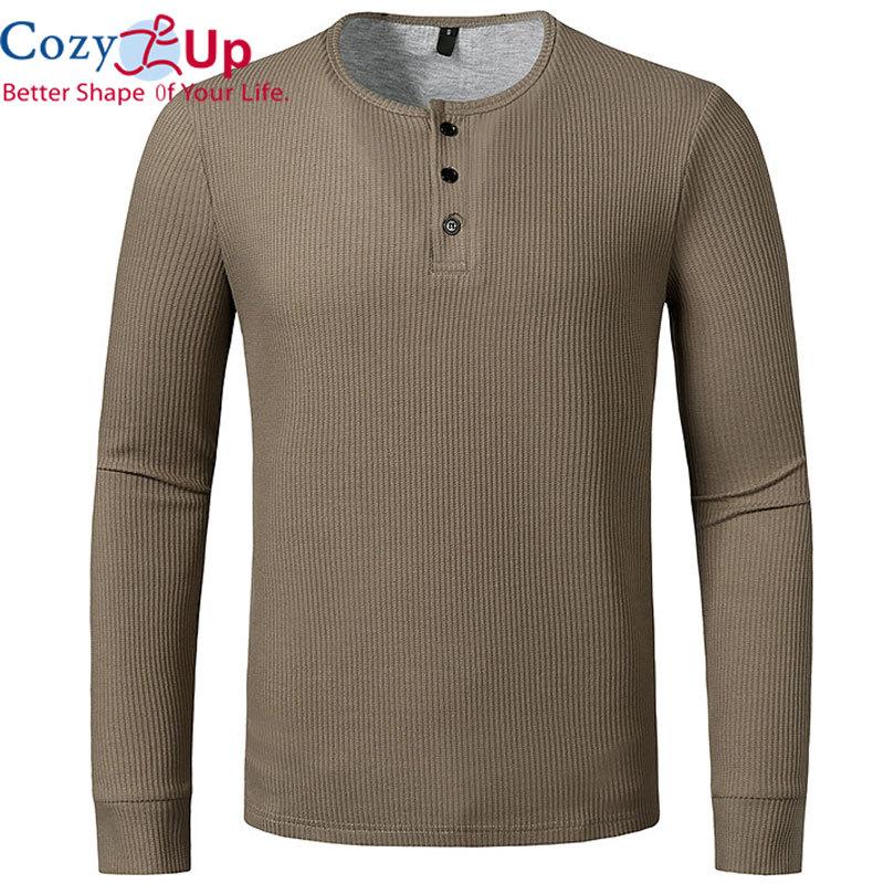 Cozy Up Waffel-T-Shirt Herren Henley Shirt Casual Slim Fit Langarm T-Shirt Homme Solid Hip Hop Camisetas Tops