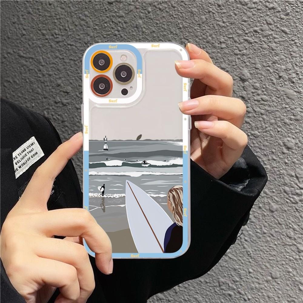 Beach surf girl Phone Case For iPhone 15 11 12 13 14 Mini Pro Max XR X XS TPU Clear Case