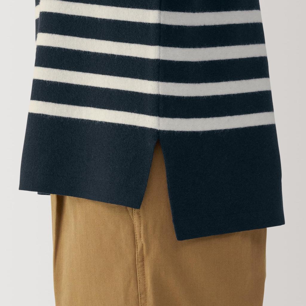 MUJI Washable Milan Rib Knit Navy Size BA1OZA4A Women's Half-Zip Sweater, Striped, XS,