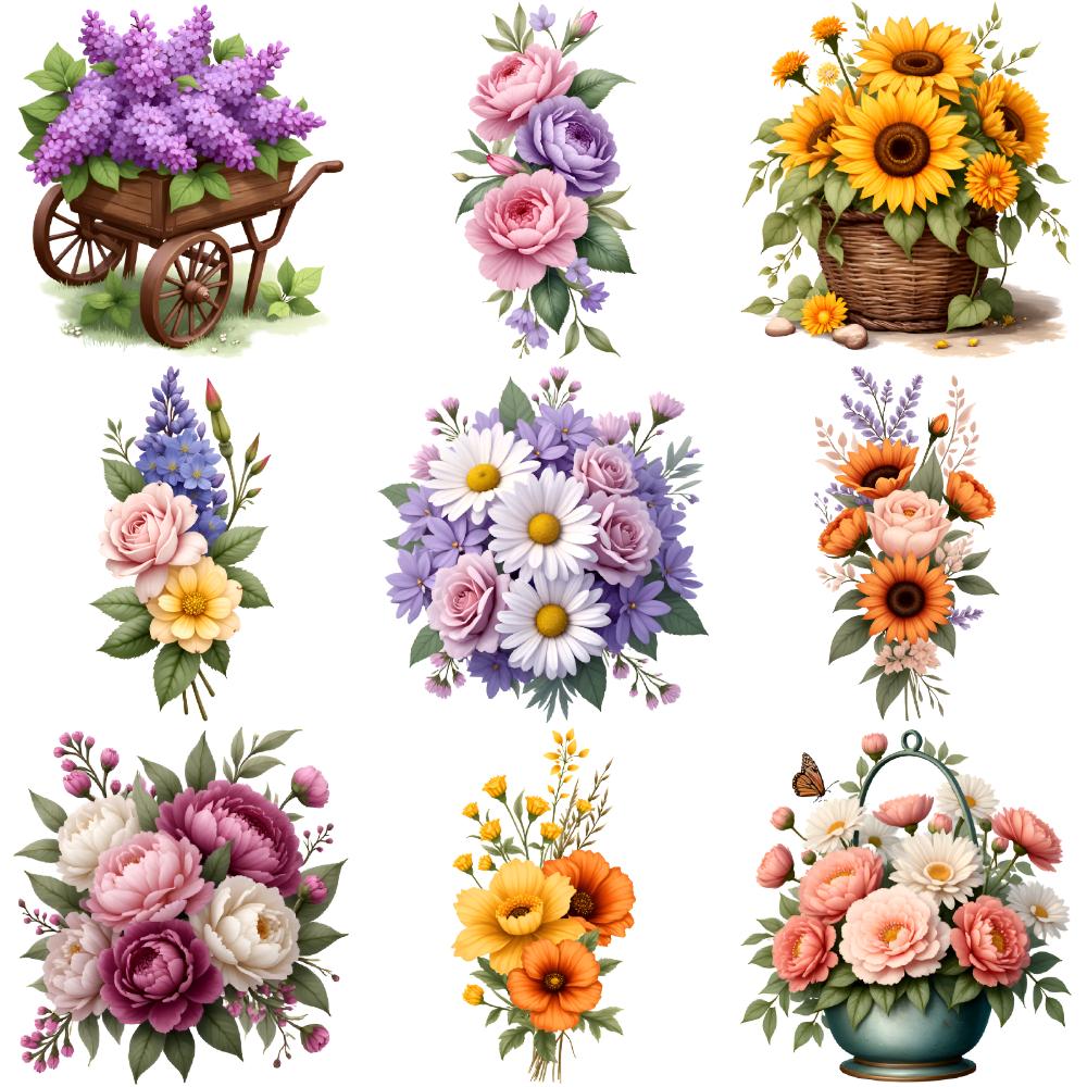 9pcs Temporary Tattoo Flower Bouquet Waterproof Long-lasting Body Stickers Floral Design Temporary Tattoo Stickers For Adults