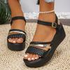 Fashion Braided Wedge Sandals for Women Summer 2025 Black Ankle Strap Platform Sandals Woman Thick Sole Non Slip Beach Sandalias
