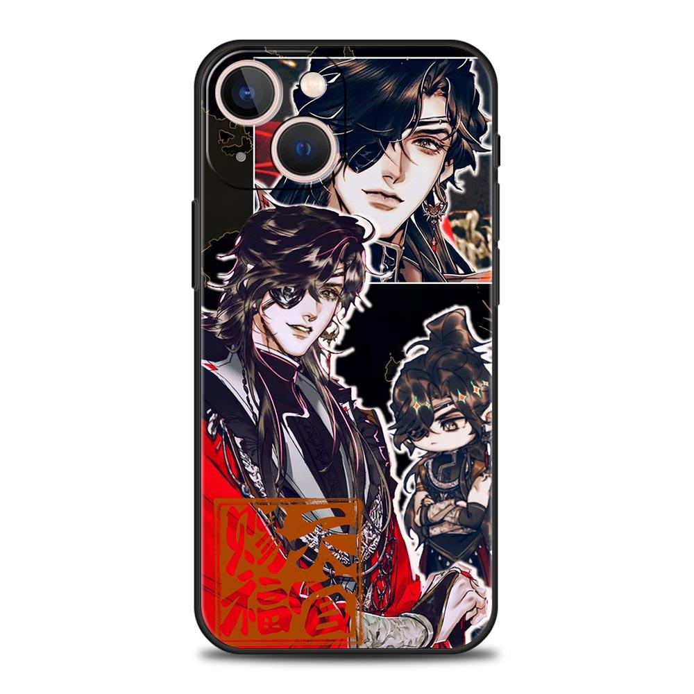 Luxury Phone Case For Apple iPhone 11 15 14 Pro MAX 12 13 7 8 Plus X XR XS MAX SE Silicone Black Cover Funda Tian Guan Ci Fu