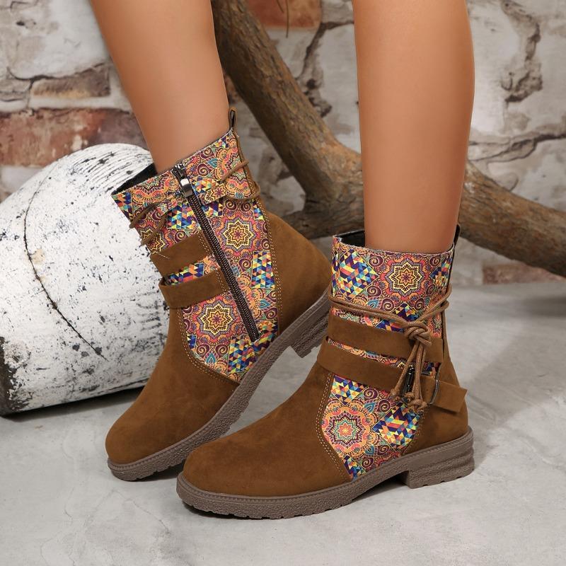 Übergrößen Schuhe, Blockabsätze, Kurze Stiefel für Damen, Neue Damenstiefel mit rundem Zeh und Seitenreißverschluss