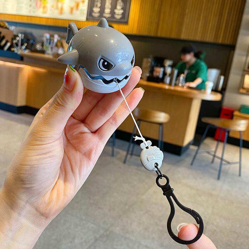 Pull String Shark Bite Keychain Cute Interactive Toy Lightweight Backpack Pendant for Student Daily Carry