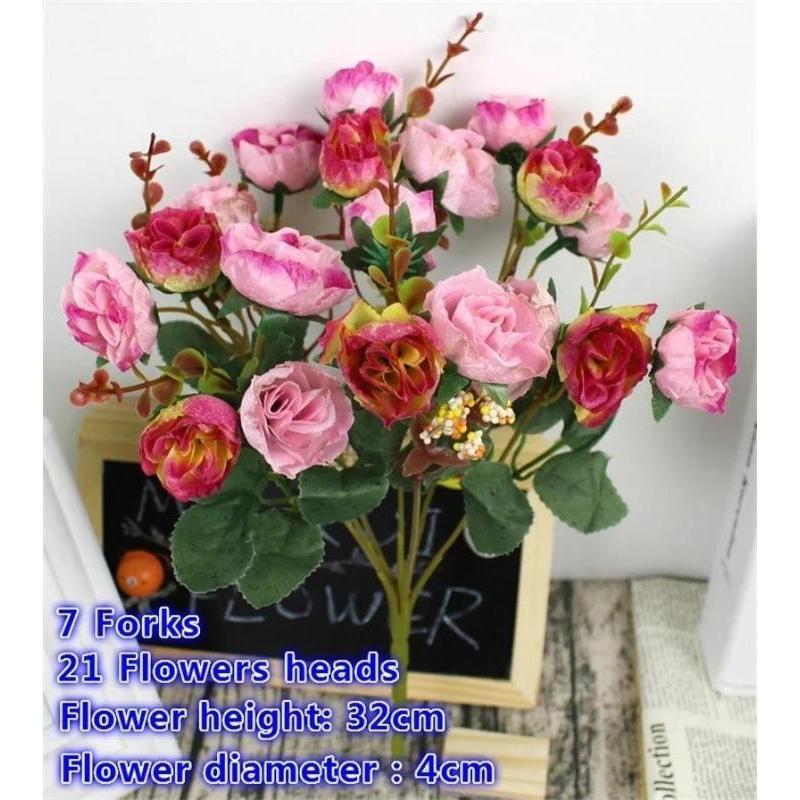 21 Heads Artificial Rose Garden Flower Arrangement Decor Home Decorative Flowers Artificial Silk Rose Artificial Rose Flowers