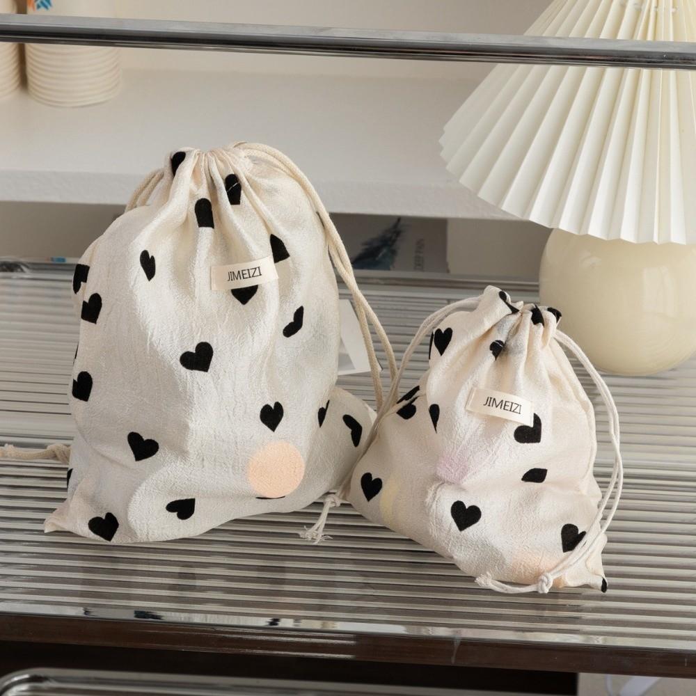 Cute Love Print Drawstring Bags Portable Handbag Storage Bag Coin Purse Travel Storage
