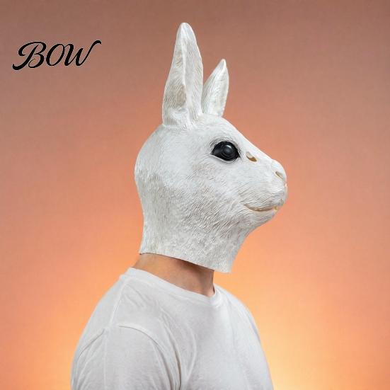 Cuscino Facciale di Halloween Non soffocante Maschera Testa di Coniglio per Adulti, Cappuccio Realistico in Lattice di Coniglio, Costume Animale Traspirante per Performance Teatrali Carnevale