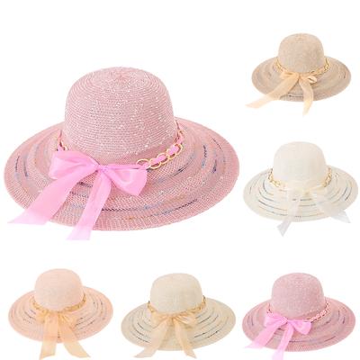 Chapeau de Soleil de Plage Mode Femme Chaîne Ruban Nœud