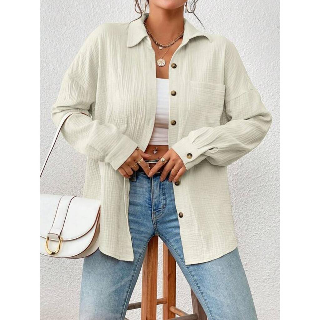 Fall Women's High-end Drop Shoulder Batwing Long Sleeve Shirt, European & American Style Blouse for Cross-border