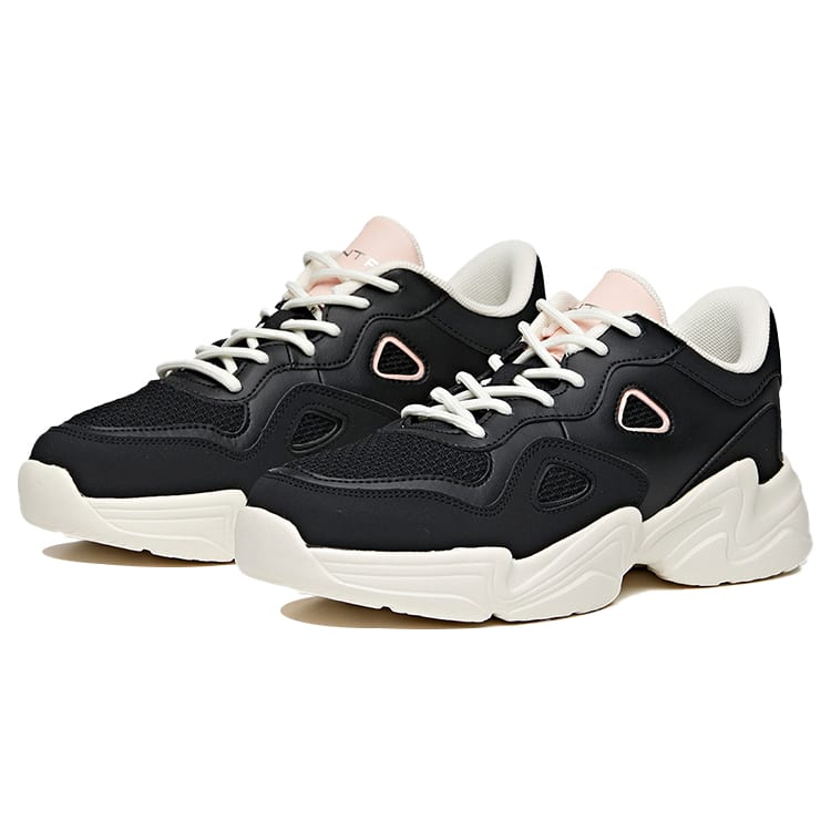 ANTA Chunky Sneakers Women's Low Top Black/Baby Pink/Ivory White 122018880-2
