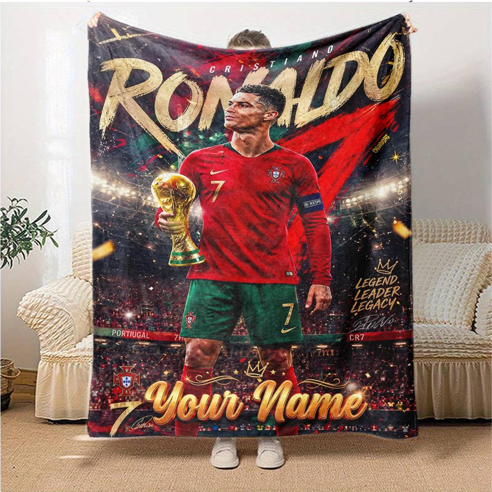 1pc Number 7 Soccer Blanket with Custom Name, Gift, for Men and Women, Soft Blanket, Good for Sofa Bed Couch Travel, Lightweight Flannel Blanket