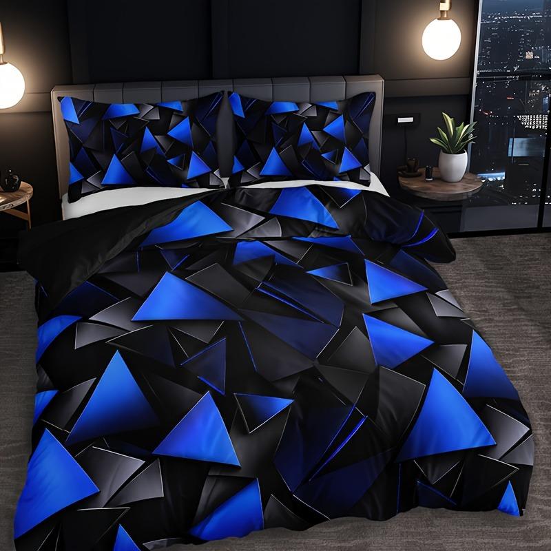 Geometric Gradient Plaid Soft Duvet Cover Set High-Definition Print Comfort Machine Washable Modern Home Decor for Dorms plus Bedroms