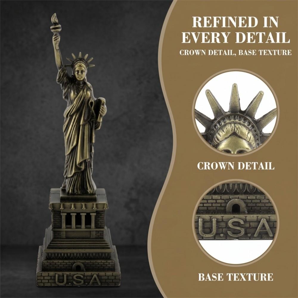 5.9in Statue Of Liberty Model Antique Bronze Metallic Statue Desktop Sculpture Mini Exquisite Metal Building Model Office Decor