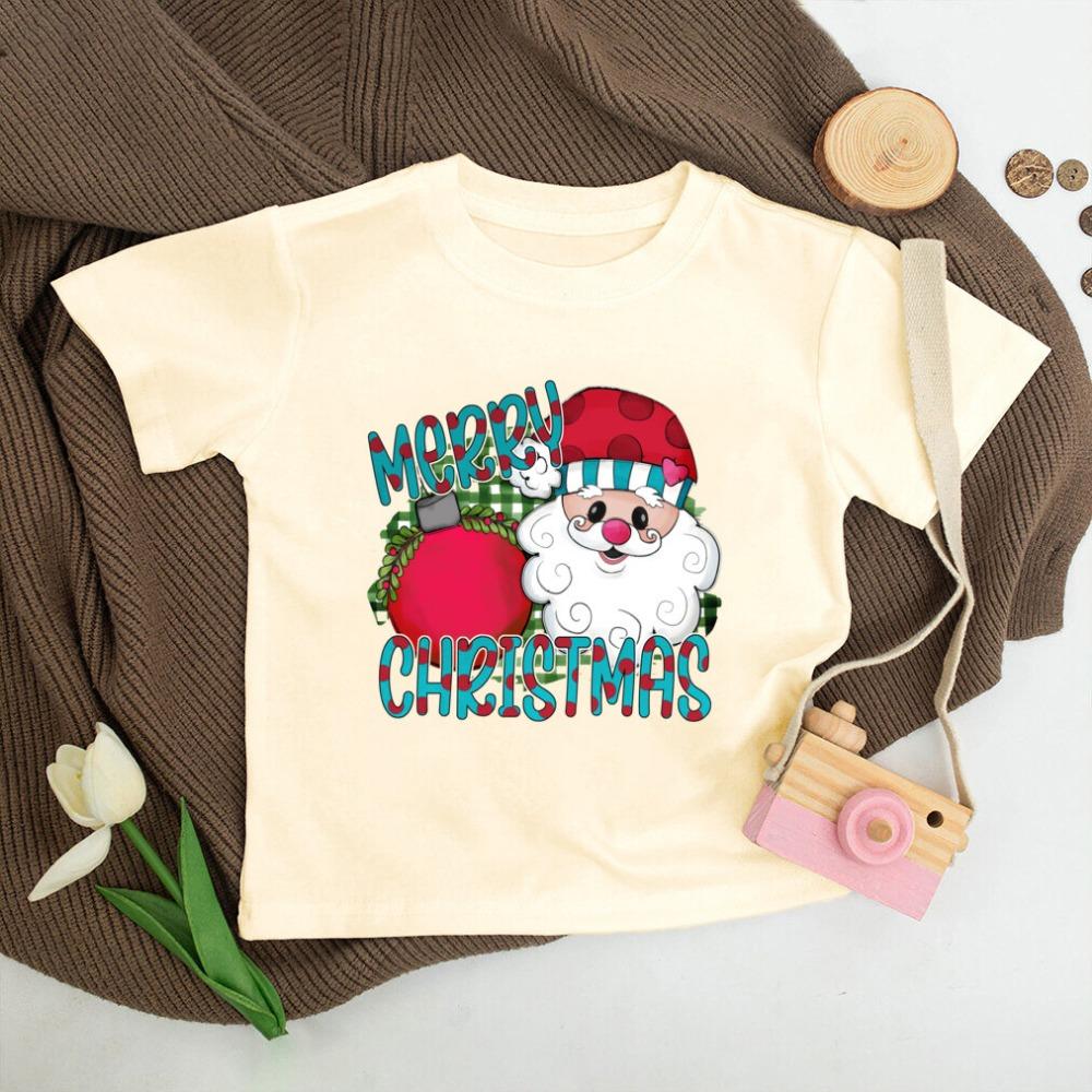 Santa Printed Christmas Kids Shirt Christmas Party Boys Girl Outfit Child Retro Short Sleeve T-shirt Toddler Xmas Holiday Shirts