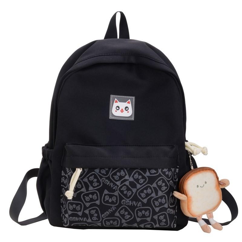 

Adorable Cartoon Style Nylon Backpack For Kids With Breathable Design And Large Capacity Black No Pendant