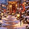 Outdoor Holiday Lighting Christmas Santa Moon Solar Stake Light, Claus Sitting on Half Lamp Decoration Light with Garden Stake, LED Decorative