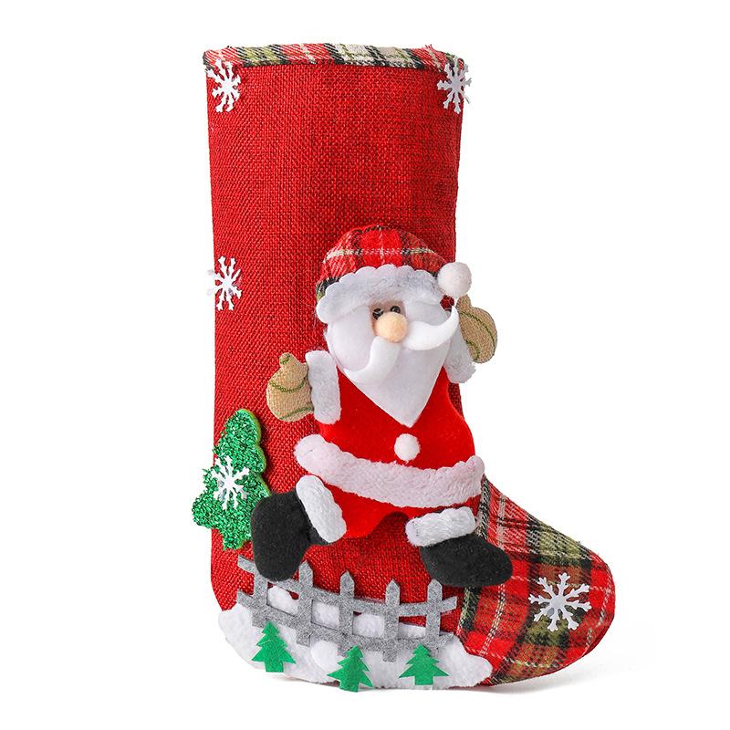 Kids Christmas Socks for Gifts Linen Stocking with Snowman Bear Design, Fireplace Hanging Decor Pendant Candy Bag for Home