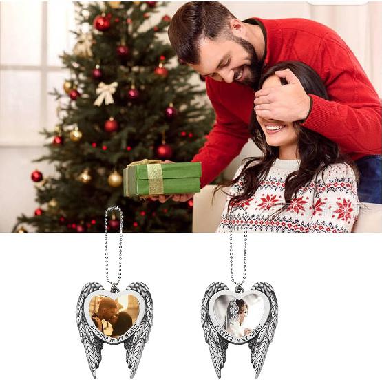 6 Set Sublimation Angel Wing Ornament Blanks Metal Love Heart Pendant Personalized Car Hanging Ornaments with Blank Photo for Home Window DIY Picture