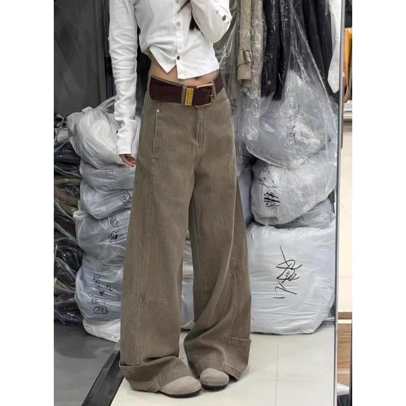

Women s Winter Fashion: American Style Coffee Wide Leg Jeans - Plus Size Pear Shaped Slimming Straight Pants M хаки