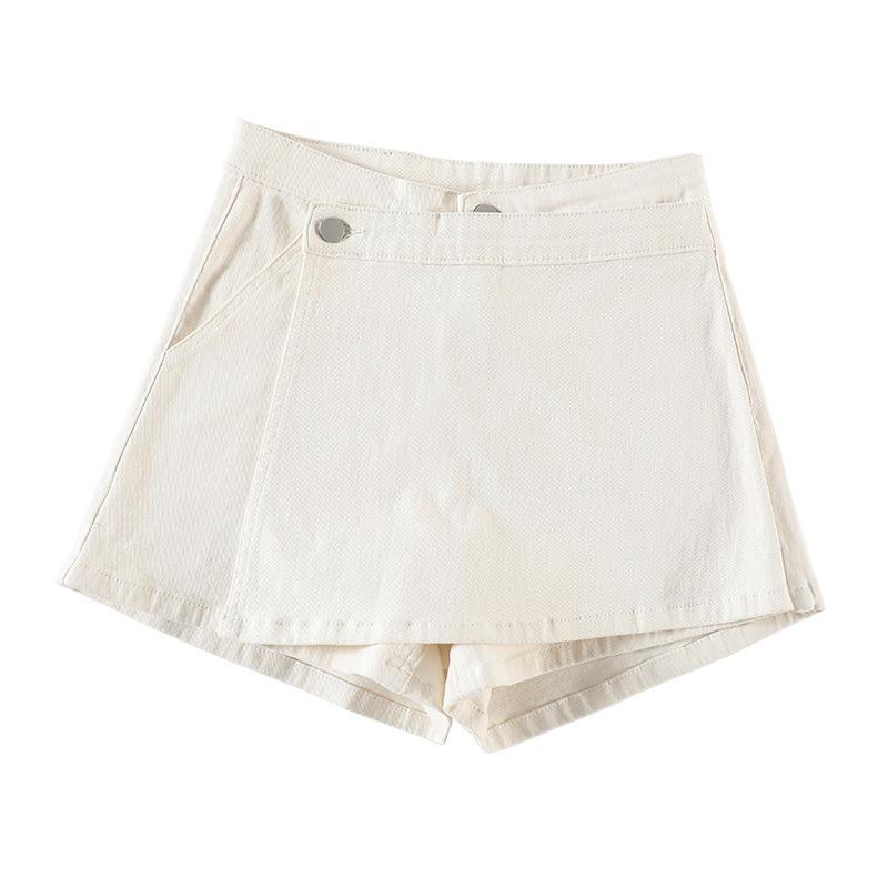 

Шорты-юбка из белого денима с высокой посадкой для женщин Новые летние А-силуэта Стройнящие Широкие штанины Свободного кроя Дизайнерские Штаны-юбка XL